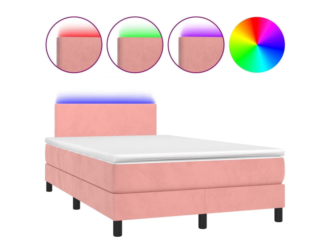 Maison Exclusive - Cama Box Spring Colchón Y Led Terciopelo Rosa 120x200 Cm