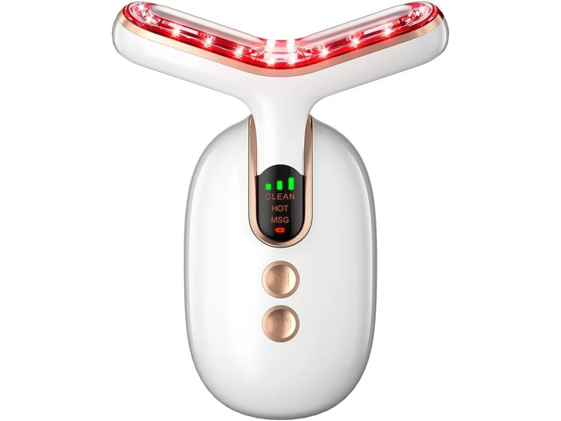 Massageador De Pescoço E Rosto Ferramenta De Contorno Facial Para Cuidados Com A Pele E Queixo Duplo Com Vibração Energia Térmica Branco Yizhood