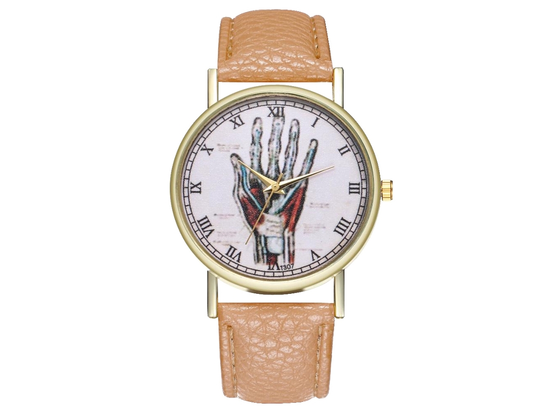 Reloj De Pulsera Unisex Informal Con Movimiento De Cuarzo Y Correa De Piel Sintética Beige.