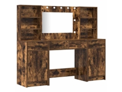 Conjunto De Tocador | Mesa De Vestidor Con Led 3 Uds Roble Ahumado