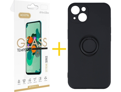 Carcasa + 1 Protector de Vidrio iPhone 13 Mini ACCETEL Gel O-Ring Negro