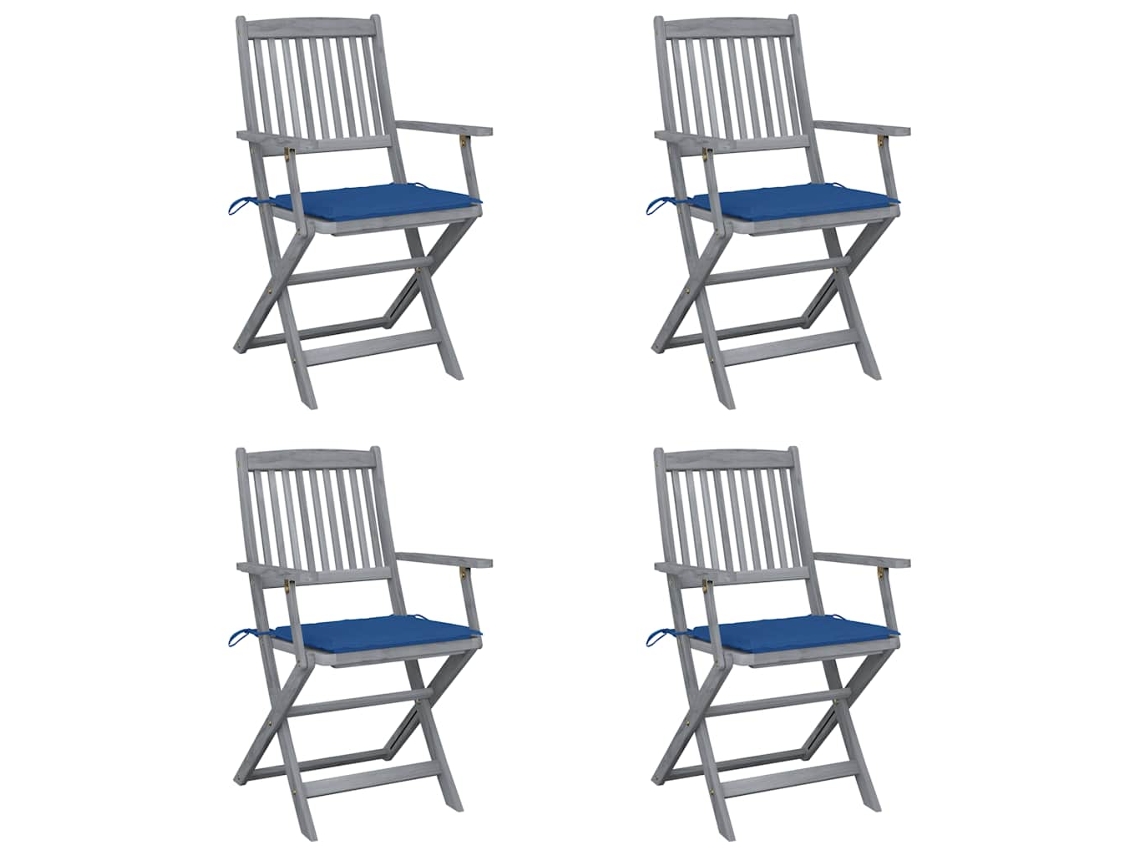 Sillas plegables de exterior de acacia maciza de 4 piezas con cojines DKD Home Decor