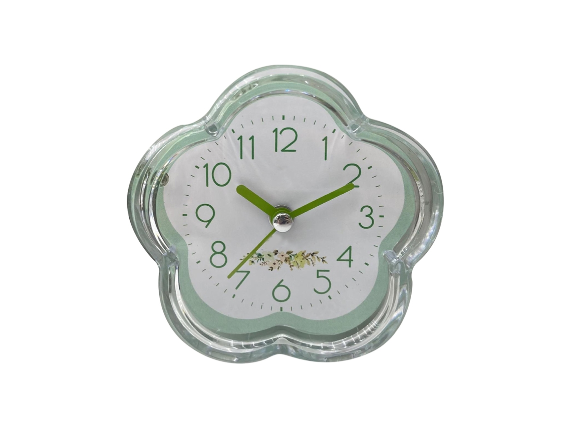 Reloj Despertador Lindo Forma De Flor Silencioso Transparente Pequeño Para Salón Dormitorio Mesa De Noche Escritorio Verde