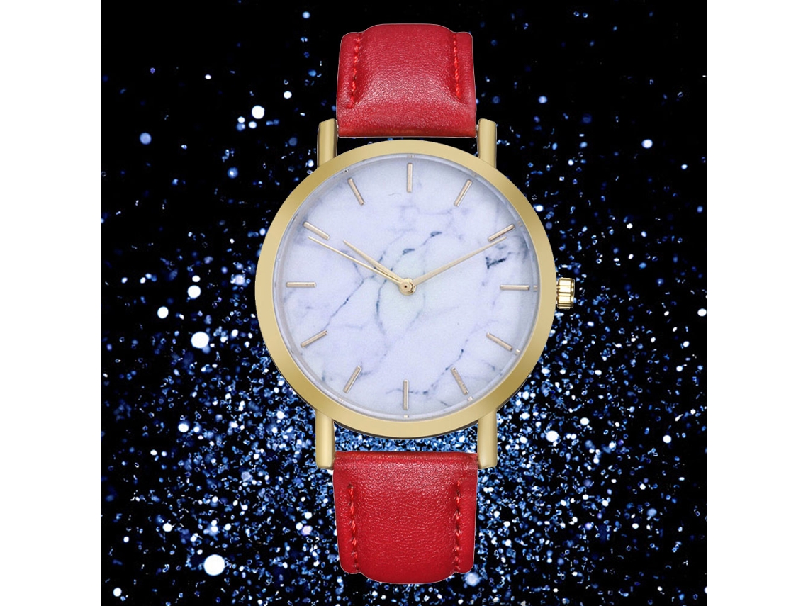Reloj De Pareja Unisex Zhoulianfa Dial Marmoleado Cuero Pu Quartzo Rojo