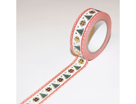 Masking tape Navidad - Árboles de Navidad y copos de nieve dorados