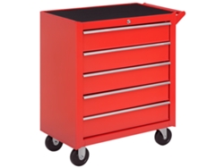 Carro de herramientas de 5 cajones con cerradura, rojo.