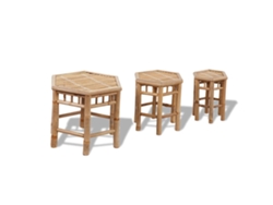 Bancos de jardín de bambú Dkd Home Decor (3 piezas)