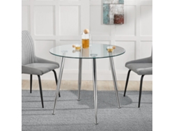 Mesa de cristal Humppila redonda versátil con 4 patas de acero 75 x Ø 80 cm - Transparente y Cromo [en.casa]