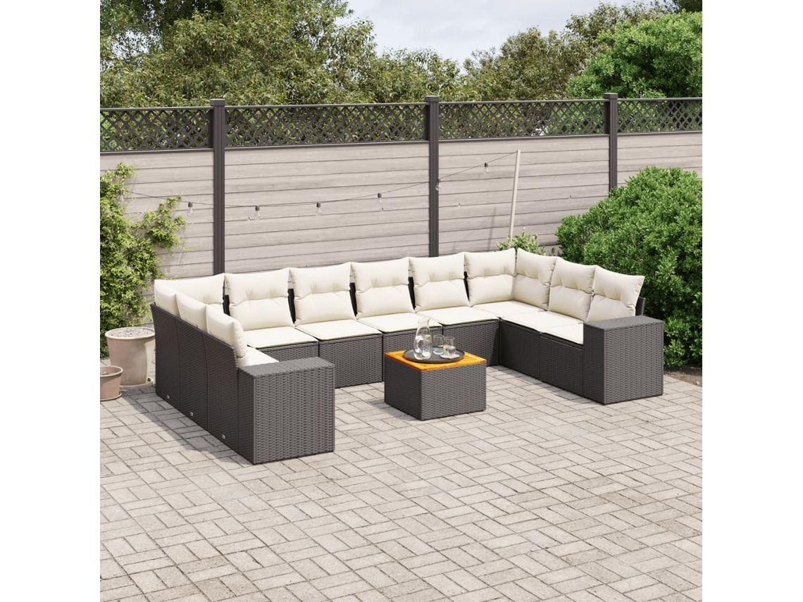Conjunto de sofá de jardín de 11 piezas con cojines de mimbre sintético negro de DKD Home Decor