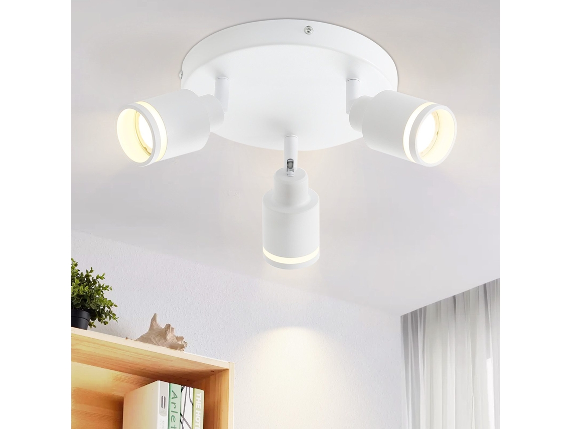 Lámpara de techo moderna blanca con 3 focos metálicos ajustables, GU10, para dormitorio y comedor, sin bombilla. Nettlife