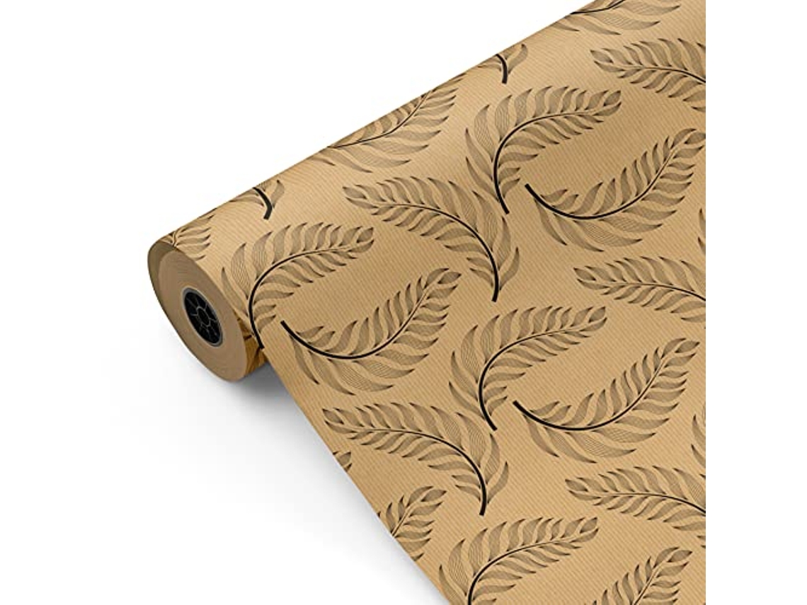 Rollo Papel Regalo Kraft Plumas 62cm X 80m Bobina Resistente Regalos Decoración Eventos - Fp Fiesta Paper
