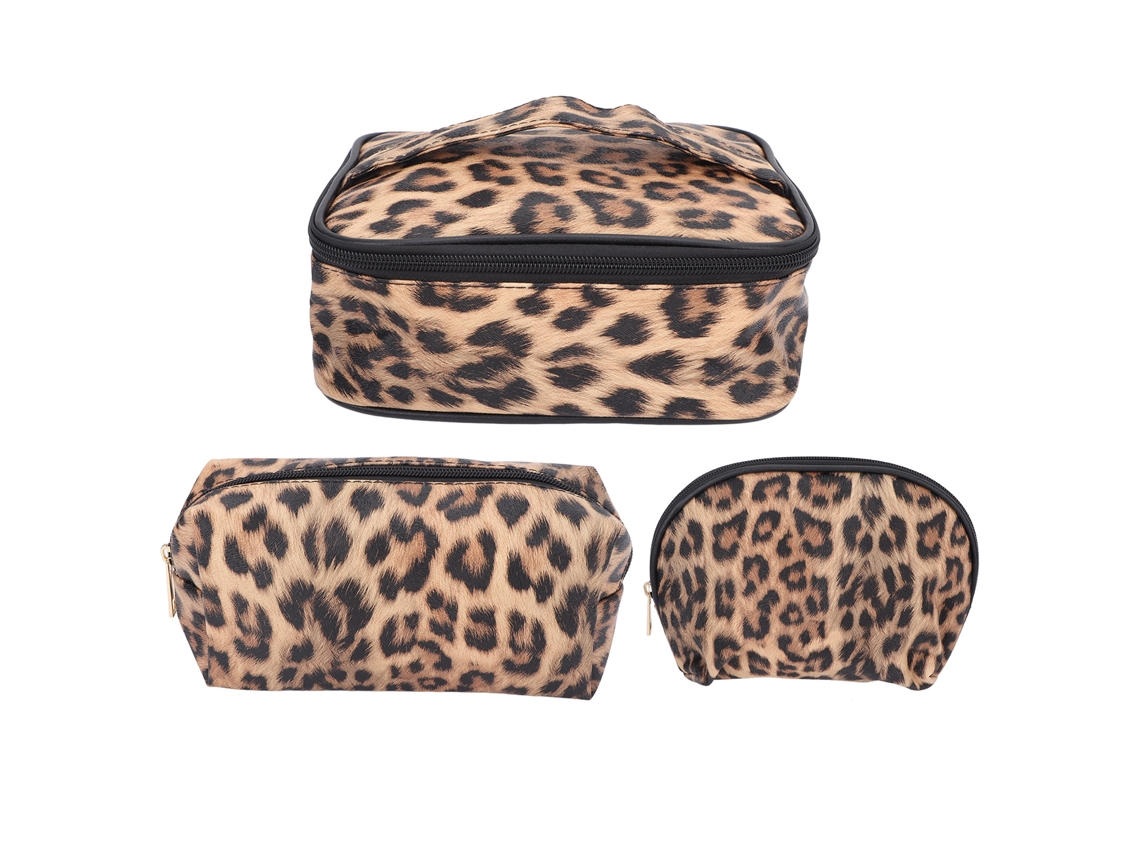 Juego De 3 Neceseres De Maquillaje Impermeables Para Viajes, De Piel Sintética Con Estampado Animal.