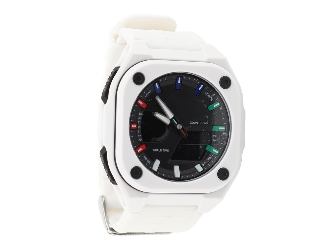 Reloj Deportivo Digital, Resistente Al Agua Hasta 50 M, Con Luz El, Cronómetro Y Correa De Tpu Blanca.