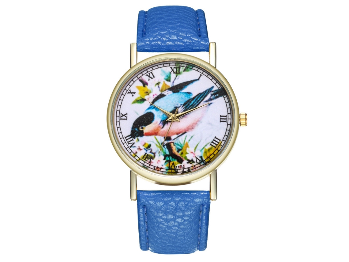 Reloj De Pulsera Analógico De Cuarzo Azul Real Con Correa De Cuero De Diseño Redondo.