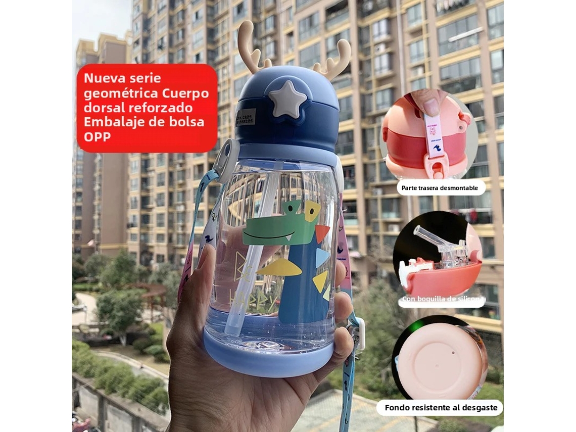 Botella de agua infantil de 600 ml con diseño creativo de antílope y vaso portátil Mdug (Estilo 2)