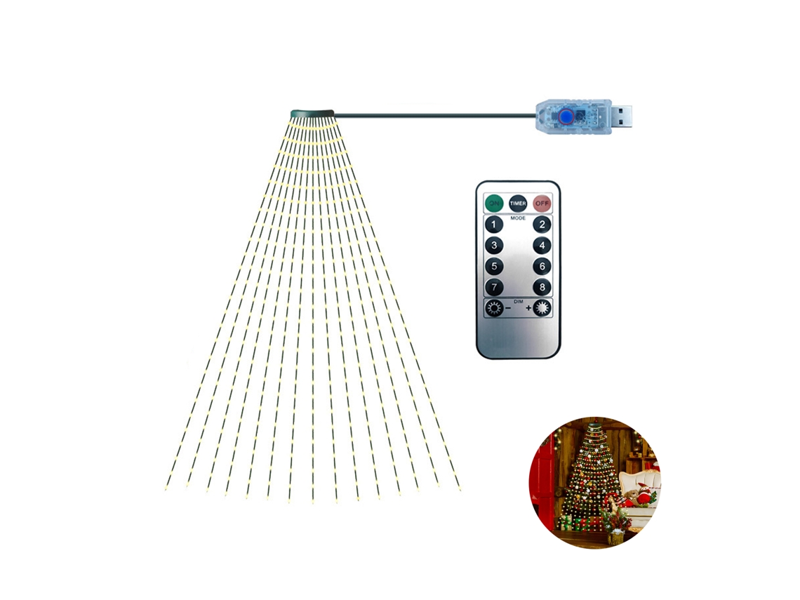 Guirnalda De Luces Led Navideñas Con Efecto Cascada, 320 Luces, 8 Modos, Resistente Al Agua, Decorativa, Para Jardín, Fiestas Y Acampada.