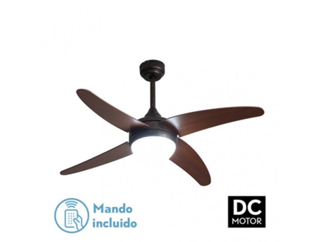 Ventilador 2xE27 Dc Klod Rustico/nogal 4 Aspas 6 Vel 117d con mando FABRILAMP