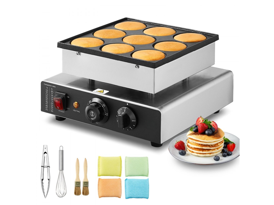 Mini máquina para hacer panqueques de acero inoxidable con 9 moldes, Dorayaki 850w antiadherente, fácil limpieza Tekmaquinas