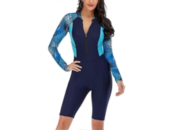 Traje De Baño Entero Manga Larga Rash Guard Mujer Surf Buceo Zip Front Azul Marino L Azul Marino 2935