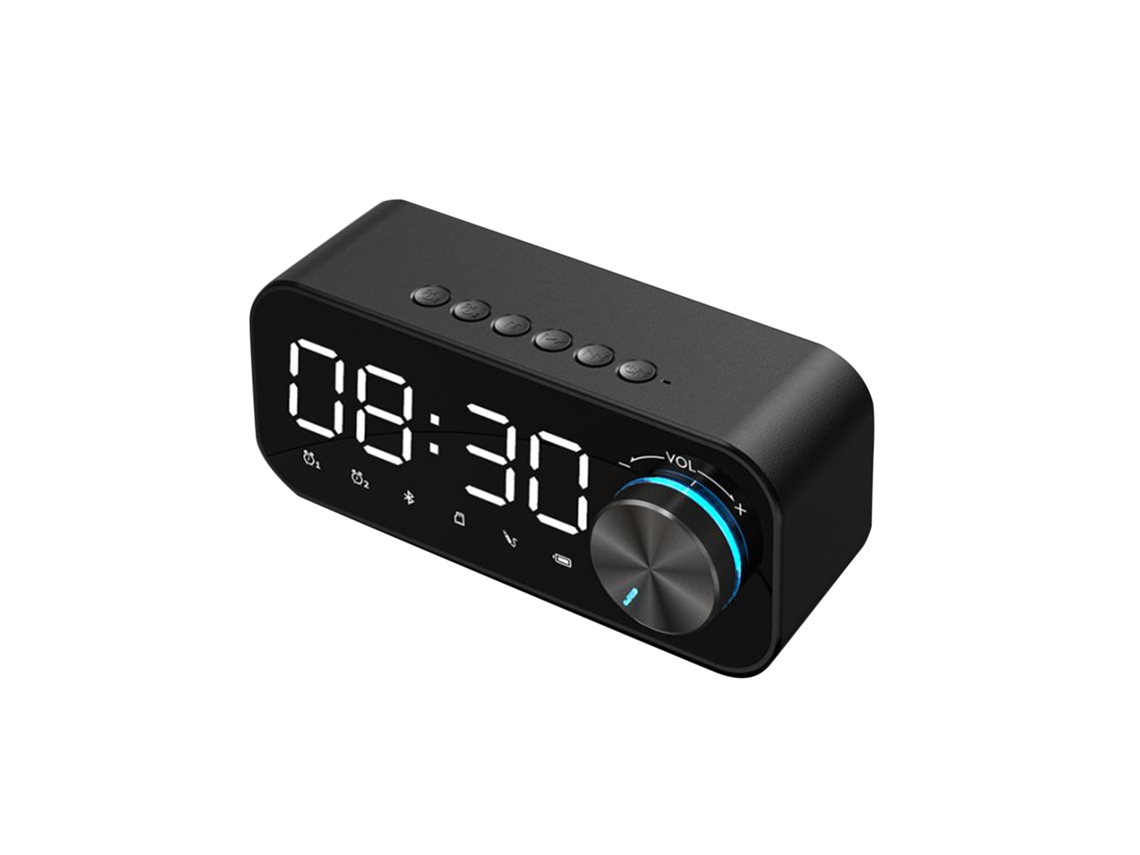 Reloj Despertador Digital Con Radio Bluetooth, Altavoz, Pantalla Led Y Espejo Para Colocar Sobre Una Mesa.