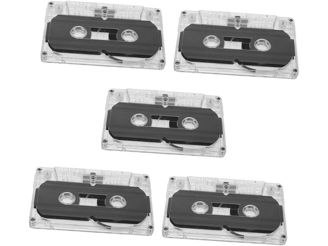 Juego de 5 cintas de casete vacías con estuche transparente para grabación de audio, mensajes, etc.