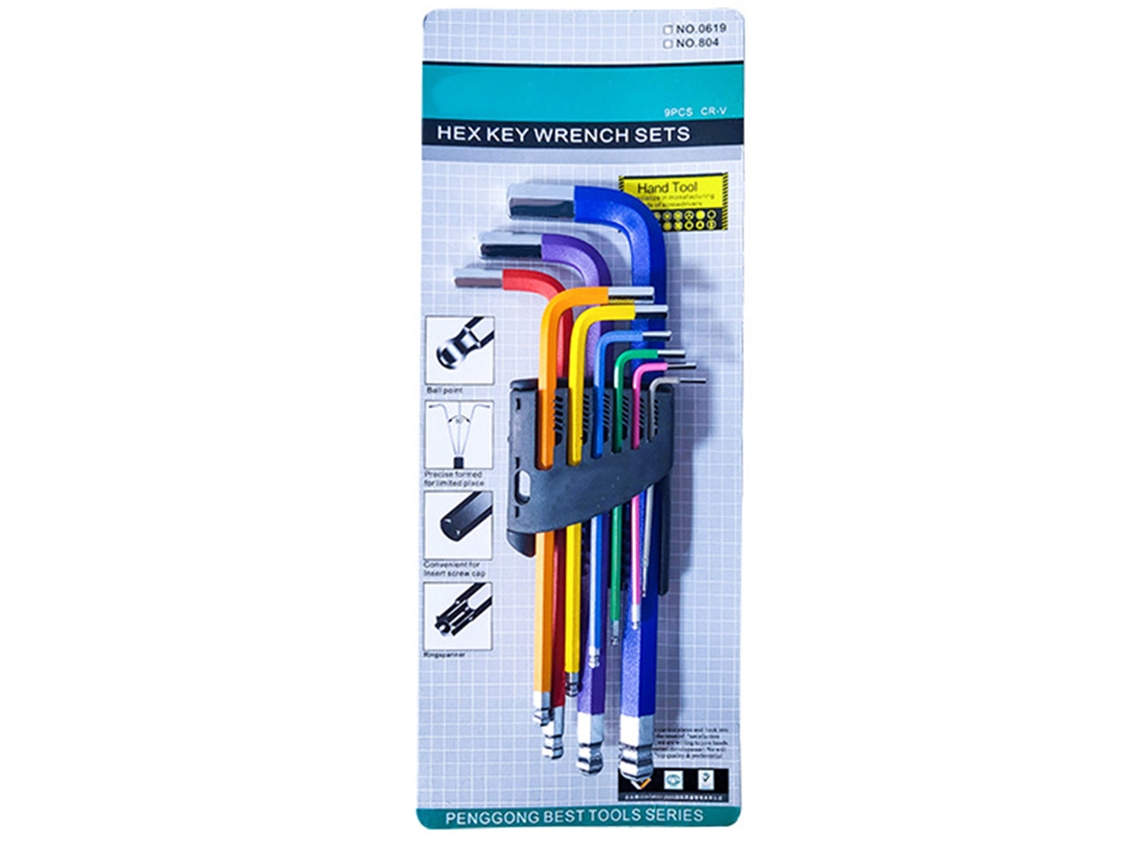 Juego De 9 Llaves Allen H1.5-h10 Antideslizantes Crv Multicolor Para Reparación Y Desmontaje.