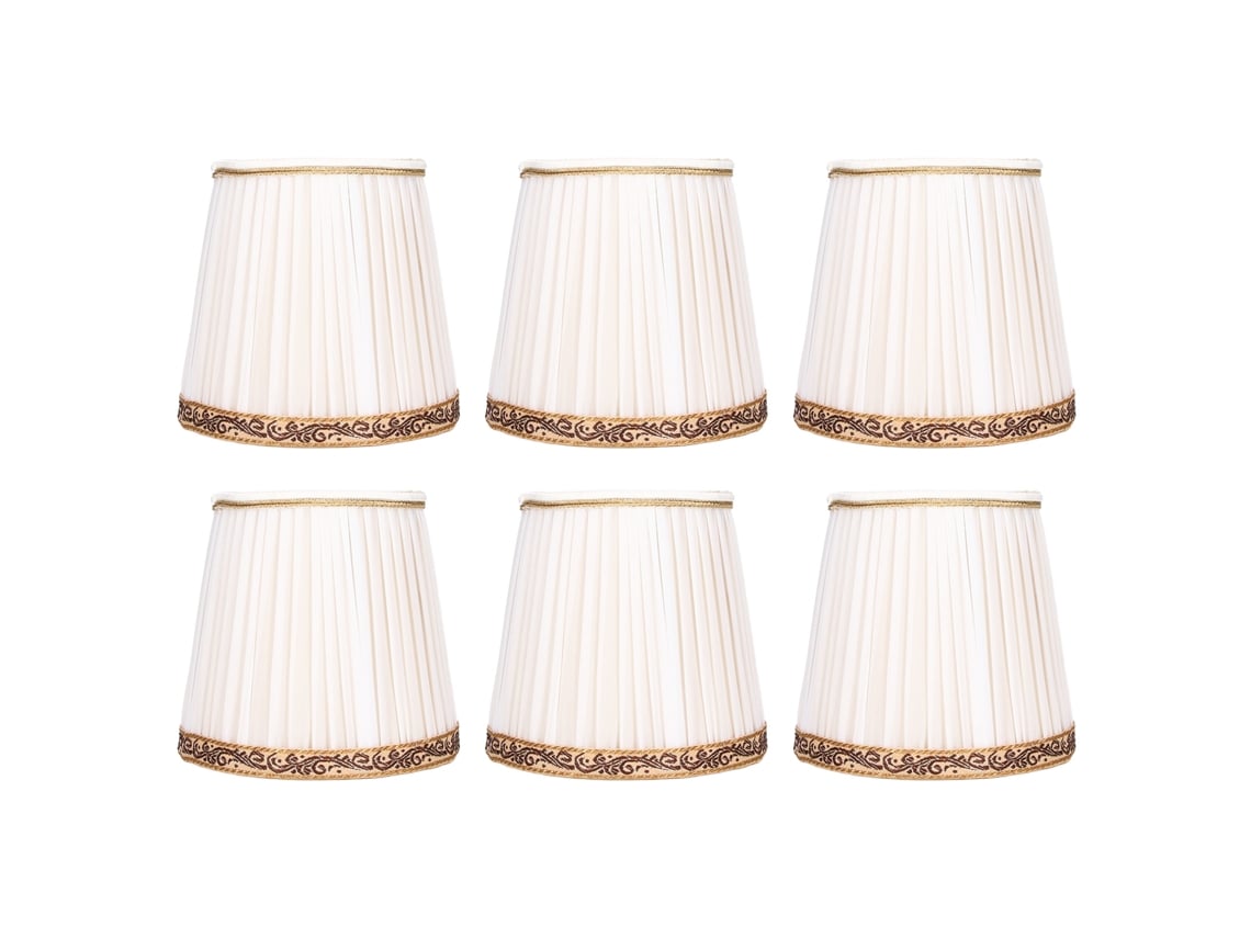 2026-6 Piezas Lámpara Tela Malla Clip On Lampshade Beige Borde Dorado Para Candelabro Techo E14
