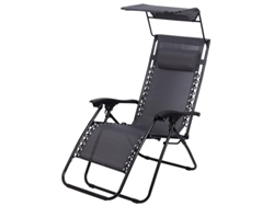 Tumbona de jardín plegable con dosel, sillón reclinable de gravedad cero con respaldo ajustable, carga máxima 100 kg, gris