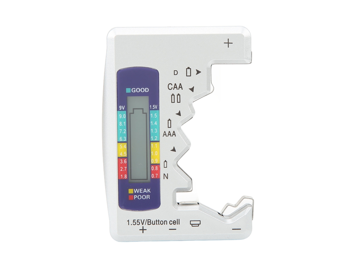 Medidor Digital Universal De Capacidad De Batería Para Pilas Cc Aa Aaa 9v 1.5v Con Botón Plateado
