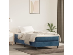 Cama Box Spring Con Colchón Terciopelo Azul Oscuro 100x200 Cm