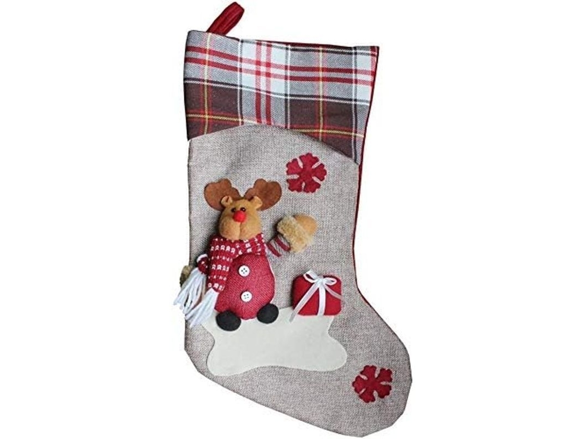 Calcetín Navideño Con Renos, Bolsa De Dulces Y Regalos, Decoración Navideña, Talla Xl-1