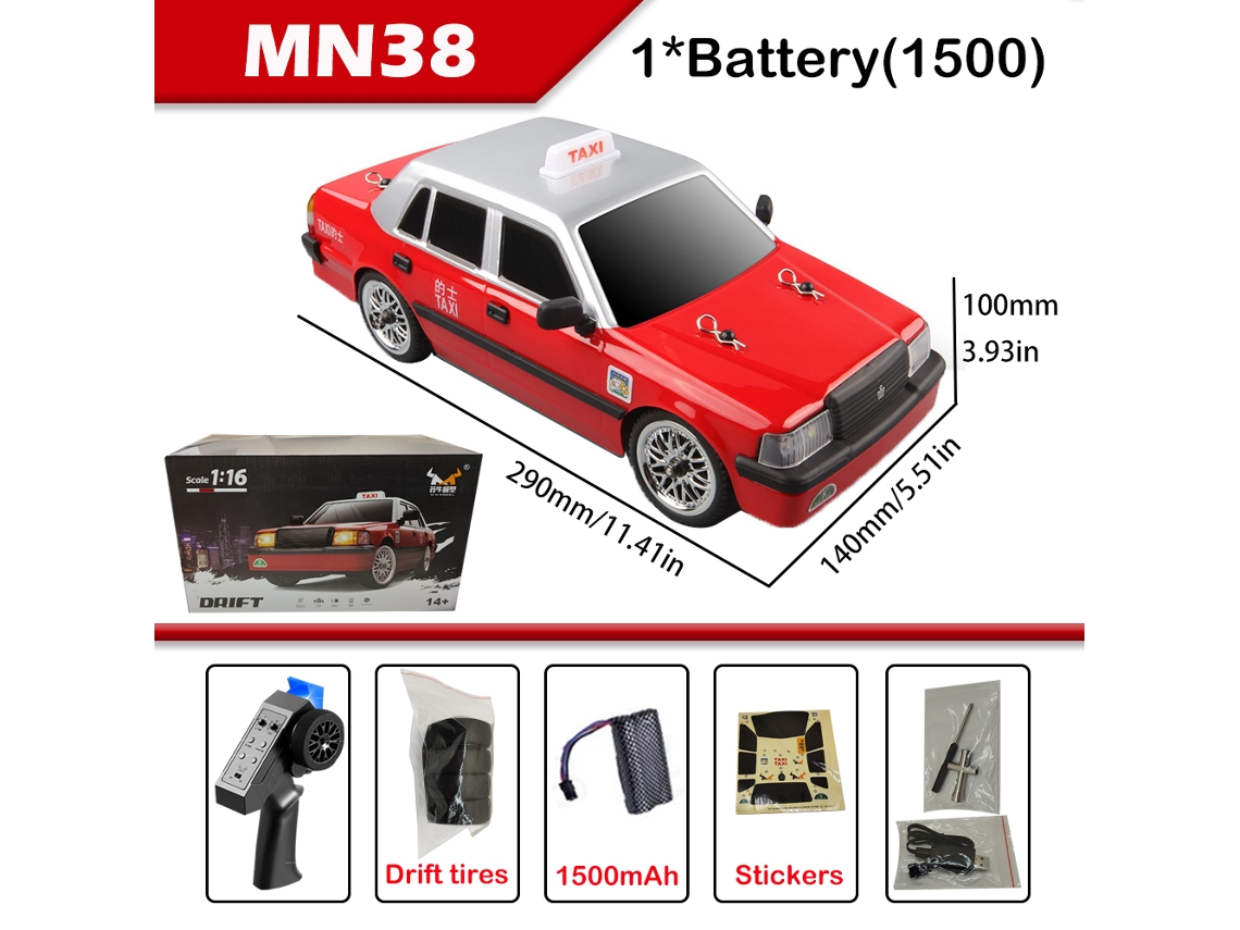 Coche teledirigido a escala 1/16, modelo Hong Kong Taxi MN38, 2,4 G, luz LED, coche eléctrico RTR, juguete coleccionable. Aeuzwr
