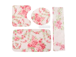 MEOIRUERY Juego de 4 Piezas con Diseño de Rosas - Cortina de Ducha, Alfombra, Tapa de Inodoro y Funda