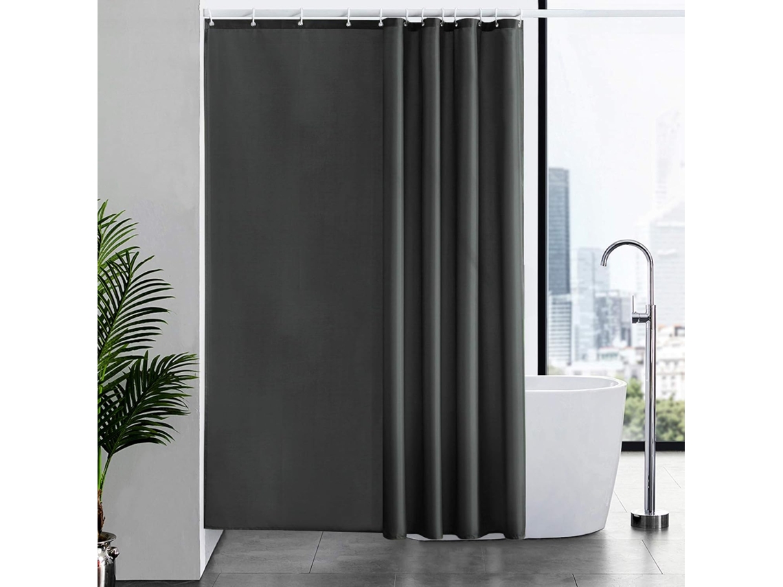 Cortina de ducha con moho, tela de poliéster impermeable, lavable, 12 ganchos, gris oscuro Extras Jortmrd