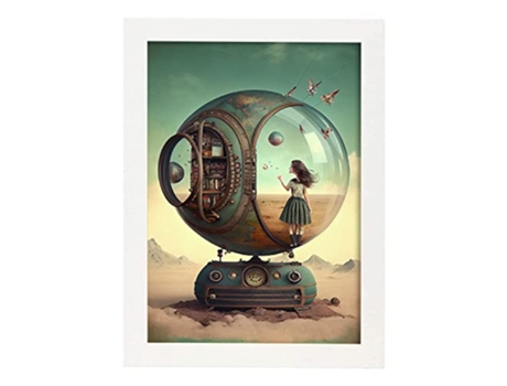 NACNIC Poster Biblioteca De Vidrio En Estilo Surrealismo Cinematográfico Ilustraciones Y Grabados De Historieta A4 Marcos Blancos