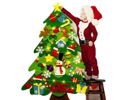 Árbol de Navidad de fieltro, decoración de bricolaje, árbol de Navidad con adornos de 32 piezas, decoración de pared con luces de hadas LED