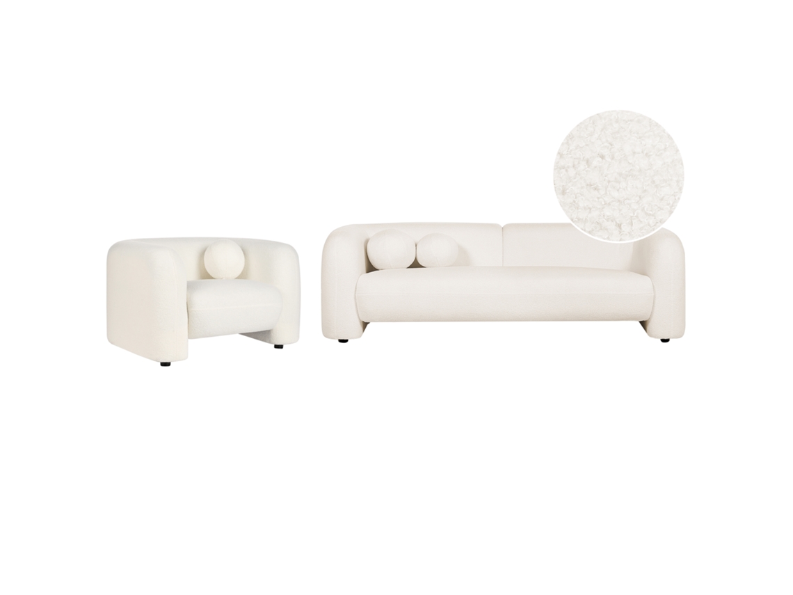 BELIANI Leiren Conjunto de Salón de Diseño Clásico de Bouclé Blanco 224X83X73