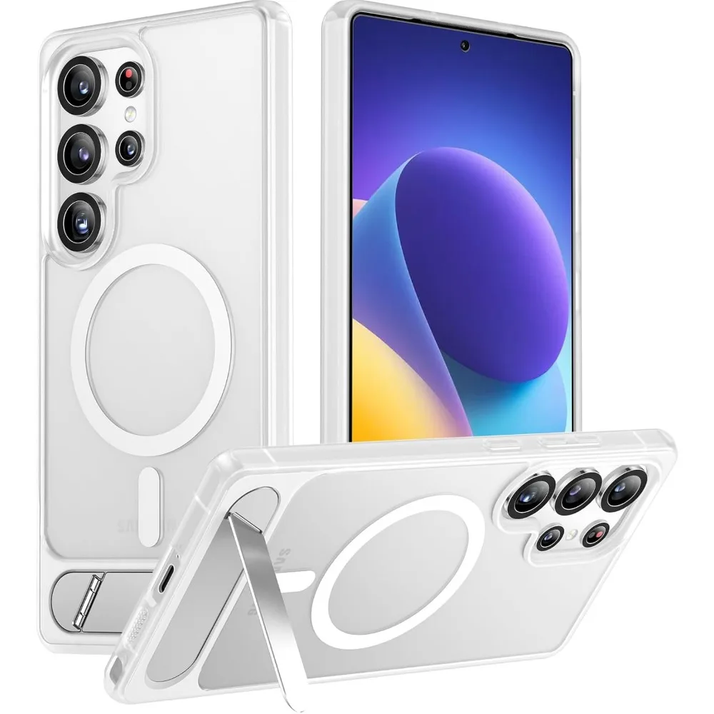 (blanco, Galaxy S26 Ultra) Funda Para Teléfono Resistente A Los Golpes, Mate Y Agradable Al Tacto, Con Elegante Soporte Magnético Plegable.