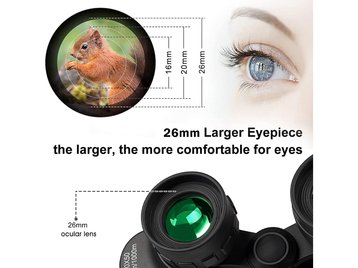 Binoculares 20x50 de alta potencia para adultos y niños con poca luz, visión nocturna, binoculares compactos impermeables para Gusshious