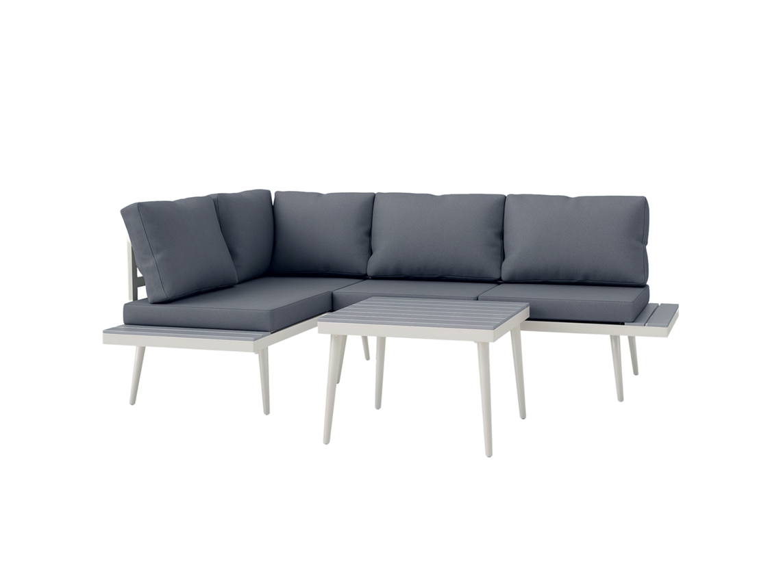 Conjunto Jardim 3 Peças Sofá Modular De Canto Com Almofadas, Cinza