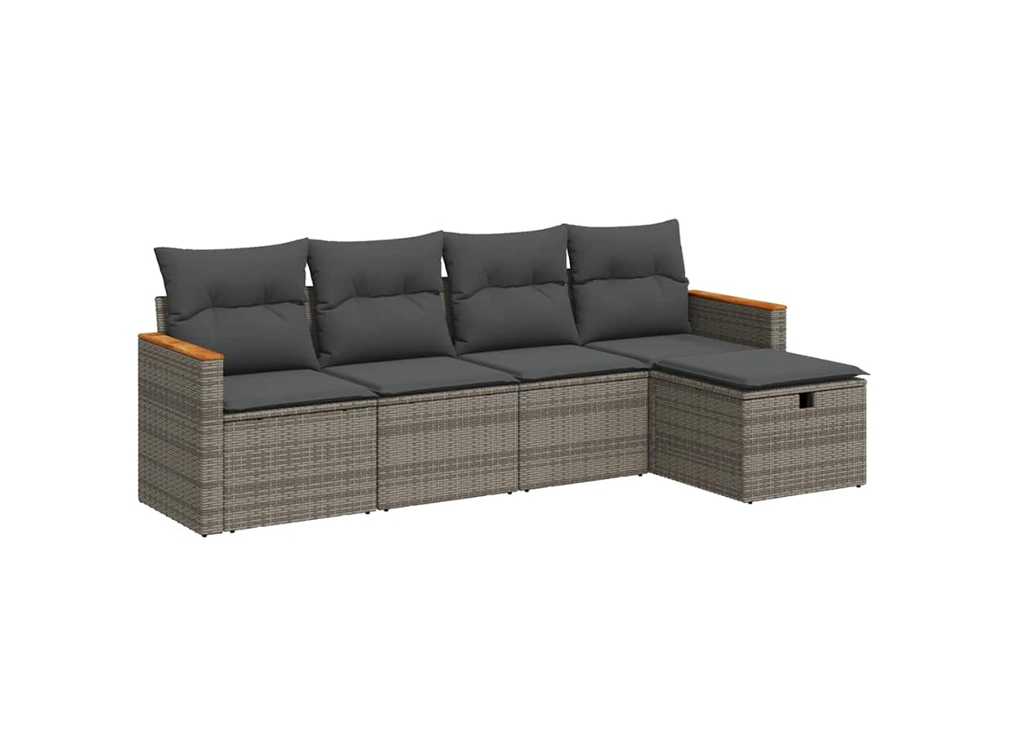 Conjunto 5 De Sofá De Jardín VIDAXL Gris Poli Ratán(55 x 55 x 37 cm)