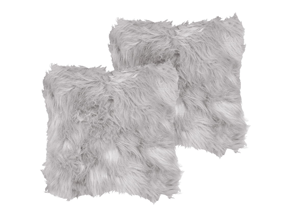 Conjunto De 2 Almofadas Decorativas Beliani Lubha De Pelo Sintético Cinzento 45x45x7