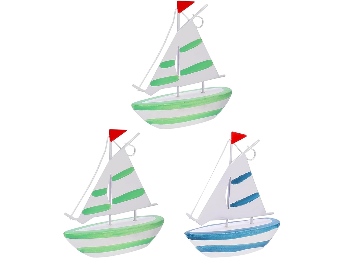 Juego De 3 Piezas De Decoraciones De Barcos De Vela De Resina Natural.