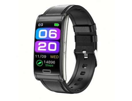 Smartwatch E600 con pantalla sensible Glucosa en sangre Ecg Monitoreo de oxígeno en sangre Impermeable Cuero negro