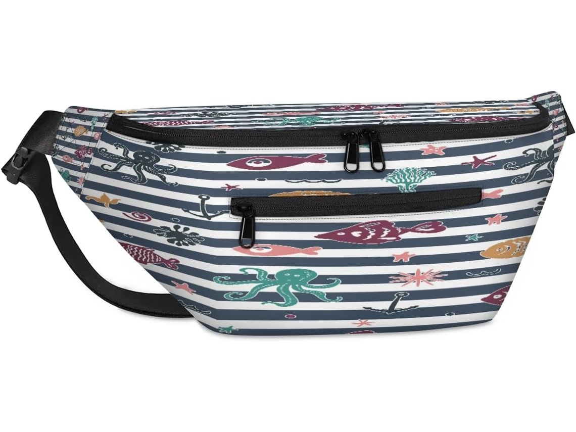 Bolso Hombro Unisex Estampado Animales Marinos A Rayas Para Hombre Mujer Gran Capacidad Bolso Informal Viaj