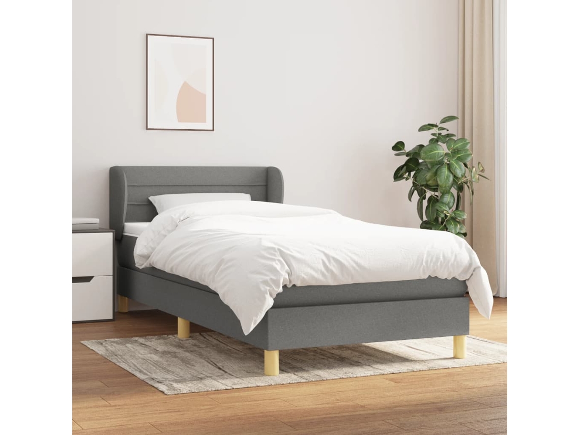 Cama Box Spring Con Colchón Tela Gris Oscuro 90x200 Cm