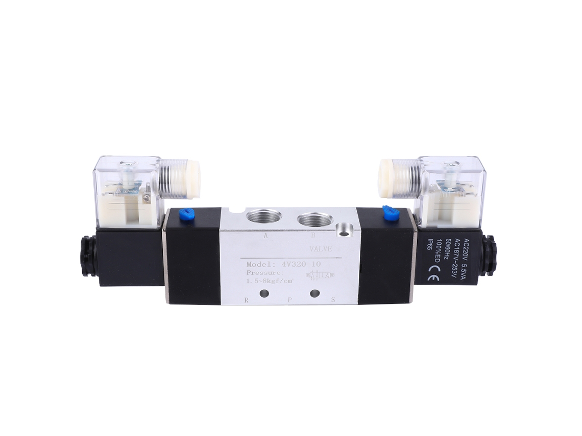 Válvula Solenoide Pneumática 4v320-10, Entrada de 3/8", Saída de 1/4", Exaustão, 2 Posições, 5 Portas, AC220v