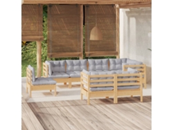8 Piezas Conjunto Lounge De Jardim Almofadões Cinza Pinho Maciço Dkd Decoración Del Hogar