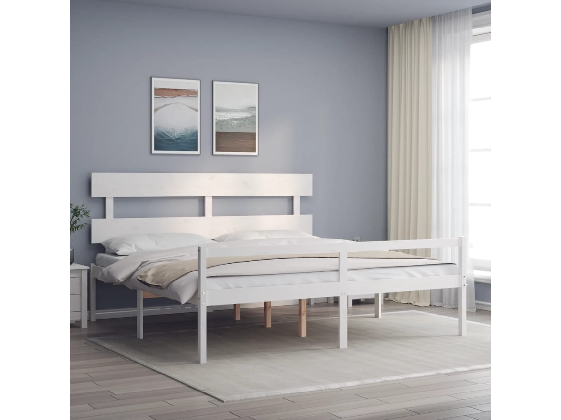Cama Matrimonio Personas Mayores Cabecero Madera Maciza Blanco