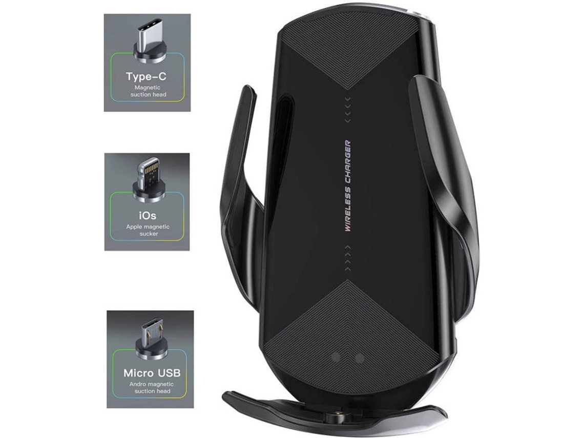Cargador Car Charging Magic Clip Phone Holder Wireless Indução Infravermelho Inteligente YIZHOOD Negro